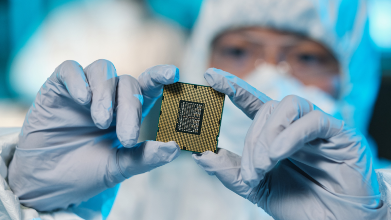 Gloved hands scientist