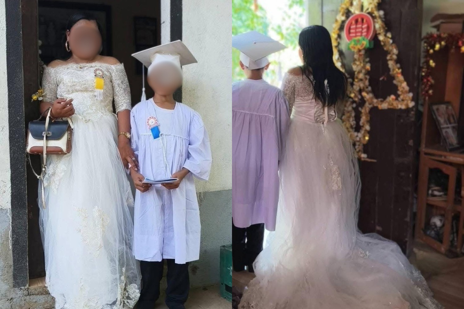 Mom wears wedding dress in graduation