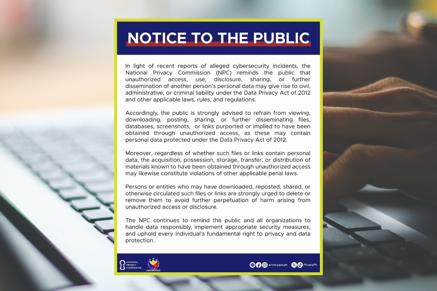 National Privacy Commission public advisory