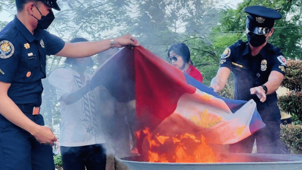 Philippine flag burning
