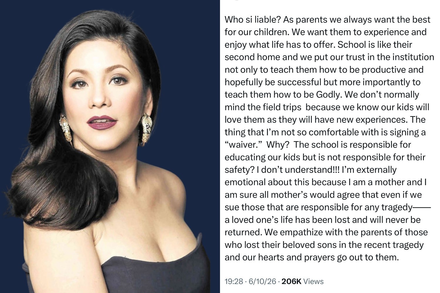 Regine Velasquez on Ateneo tragedy
