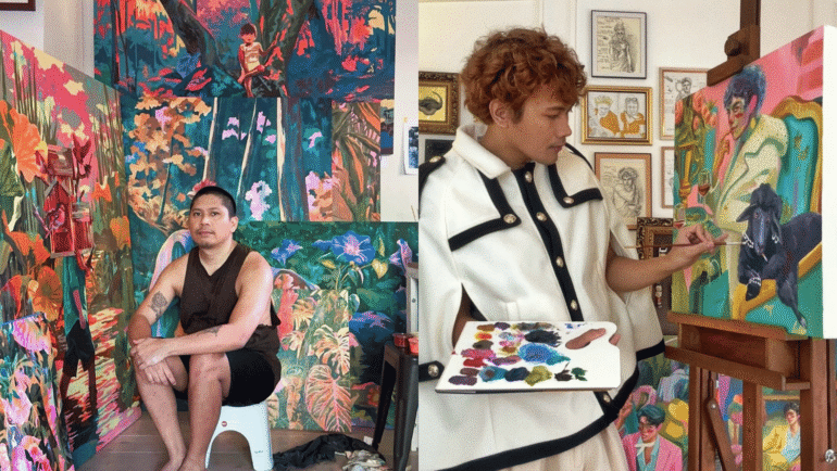 Two artists paint