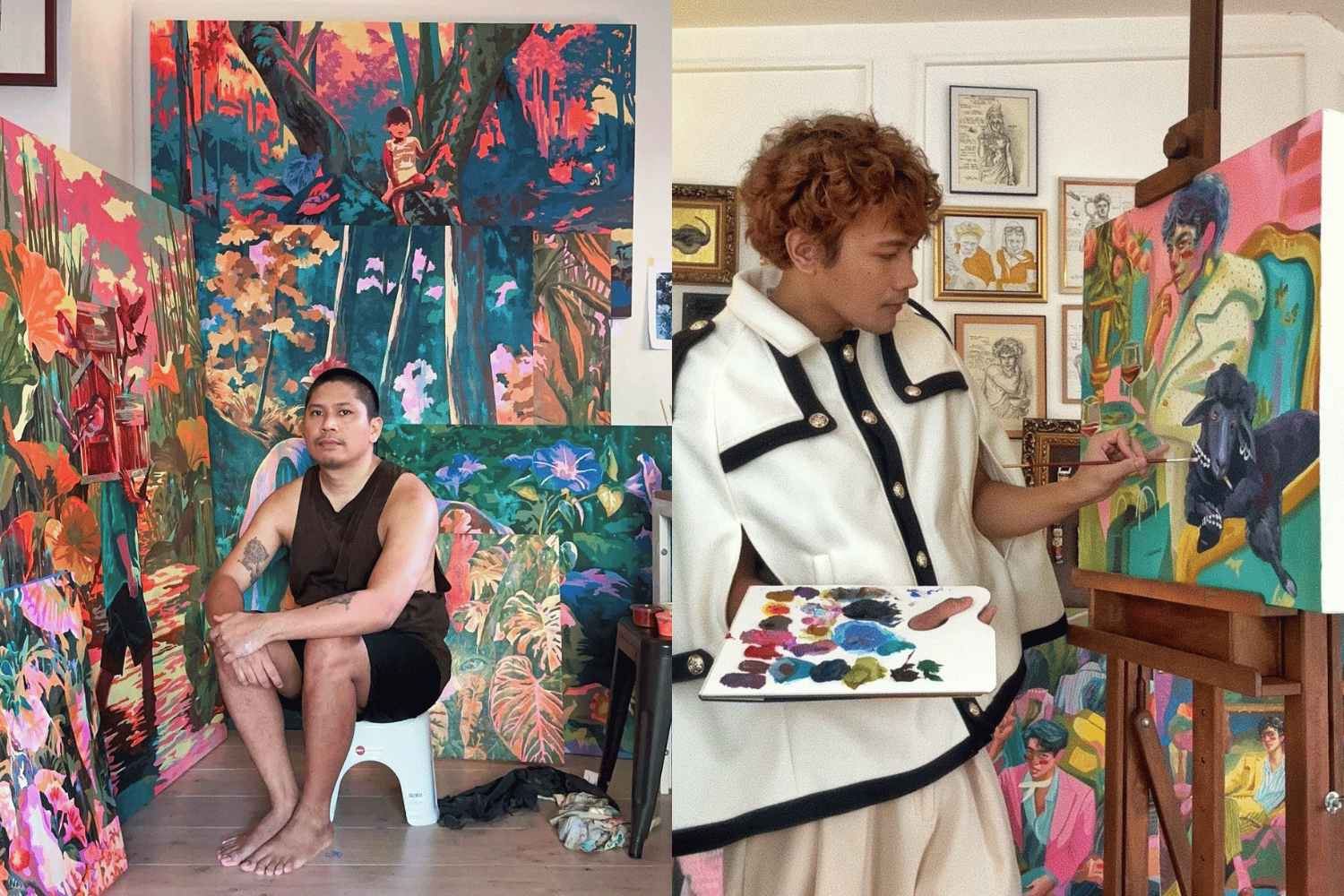 Two artists paint
